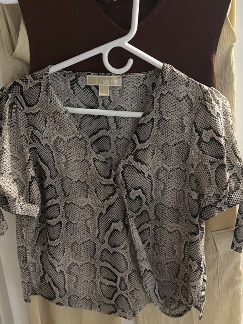 MICHAEL Michael Kors Taupe Snake Print V-Neck Blouse